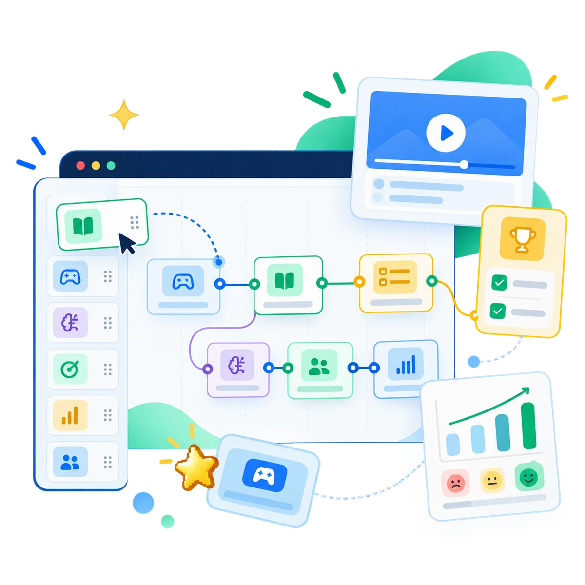 Journey Builder merangkai modul, game, aktivitas, dan evaluasi